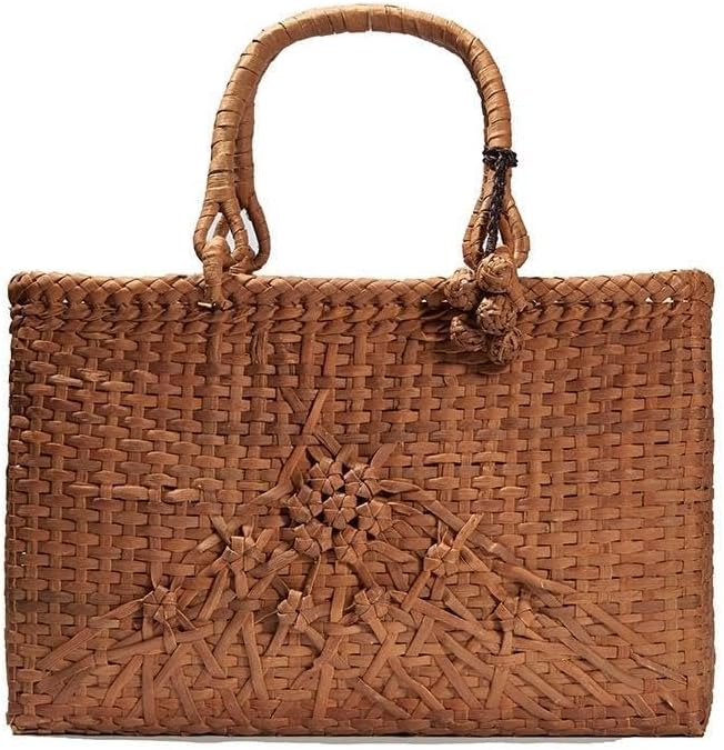 山葡萄 山葡萄籠バッグ 手作り 網代編み 小六角花束嵌入網代編み 内布